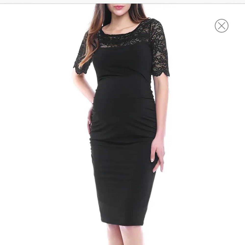 Kimi and Kai Lace Trim Ruched Maternity Dress